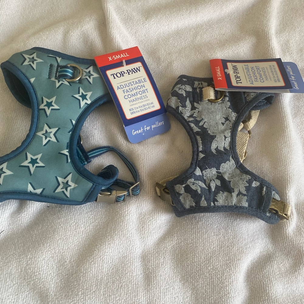 Top Paw Adjustable Dog Harness Set - Blue and Gray size x-small NWT